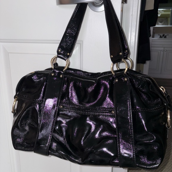 Michael Kors Black Patent Leather Shoulder Bag with Gold Hardware - Picture 2 of 3